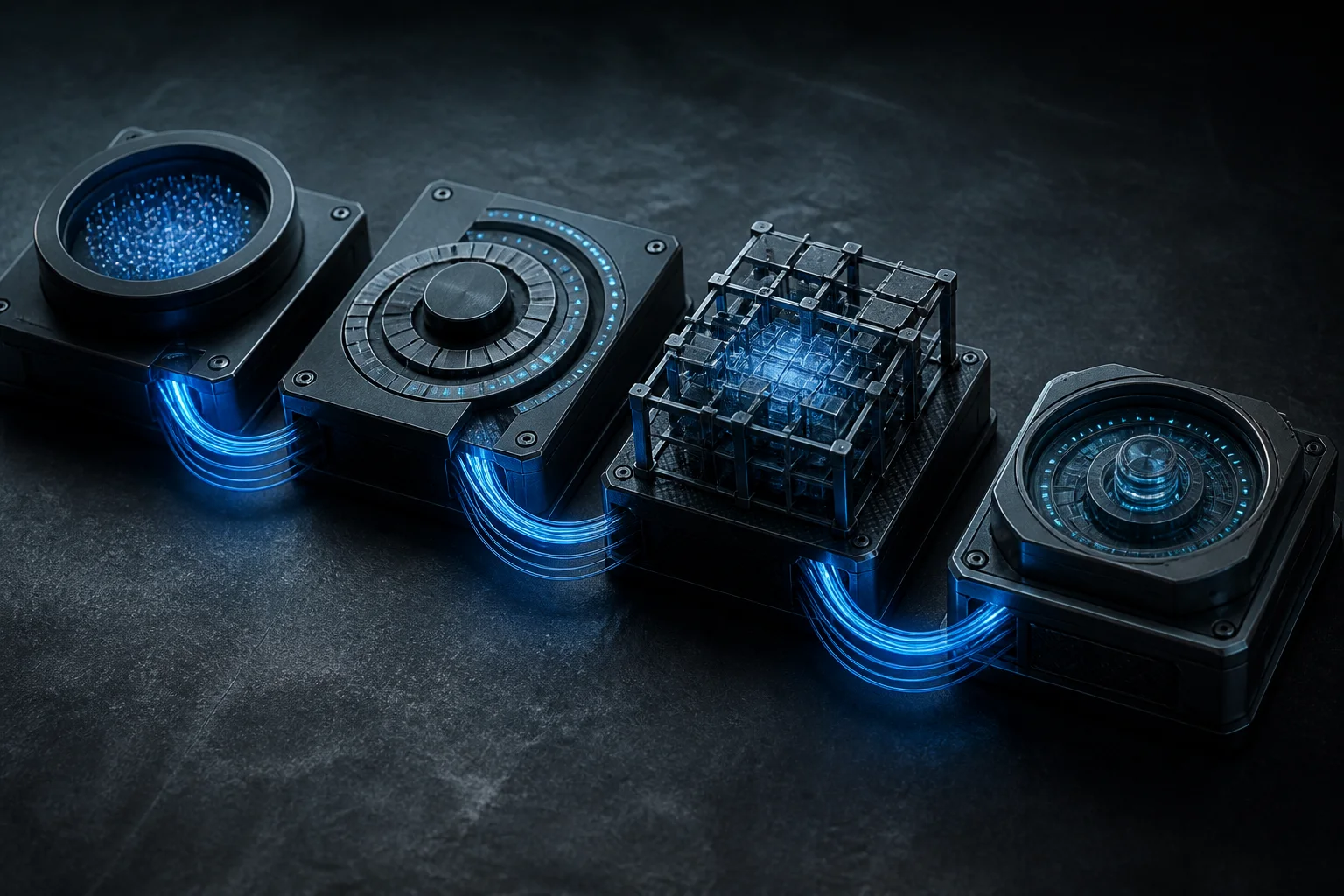 Quatre modules techniques reliés pour représenter la méthode MadAegis
